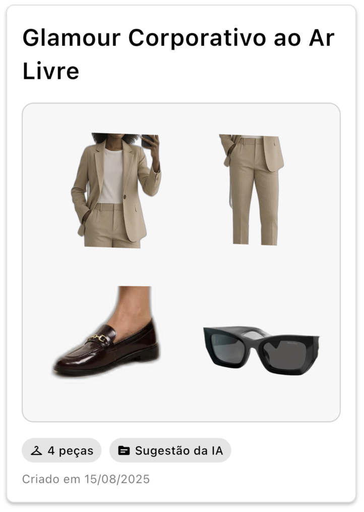 Sugestão de look montado no aplicativo